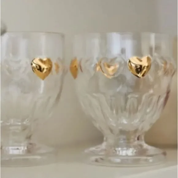 ❤️ Anthro Set of Clear Glass Goblets with Gold Accents | NIB - Picture 3 of 7